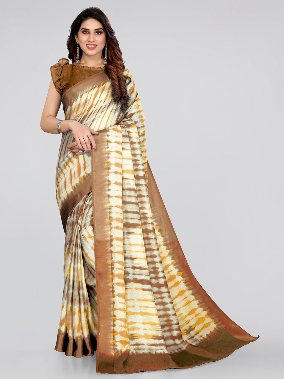 

MIRCHI FASHION Mustard & Off White Tie and Dye Jute Cotton Saree