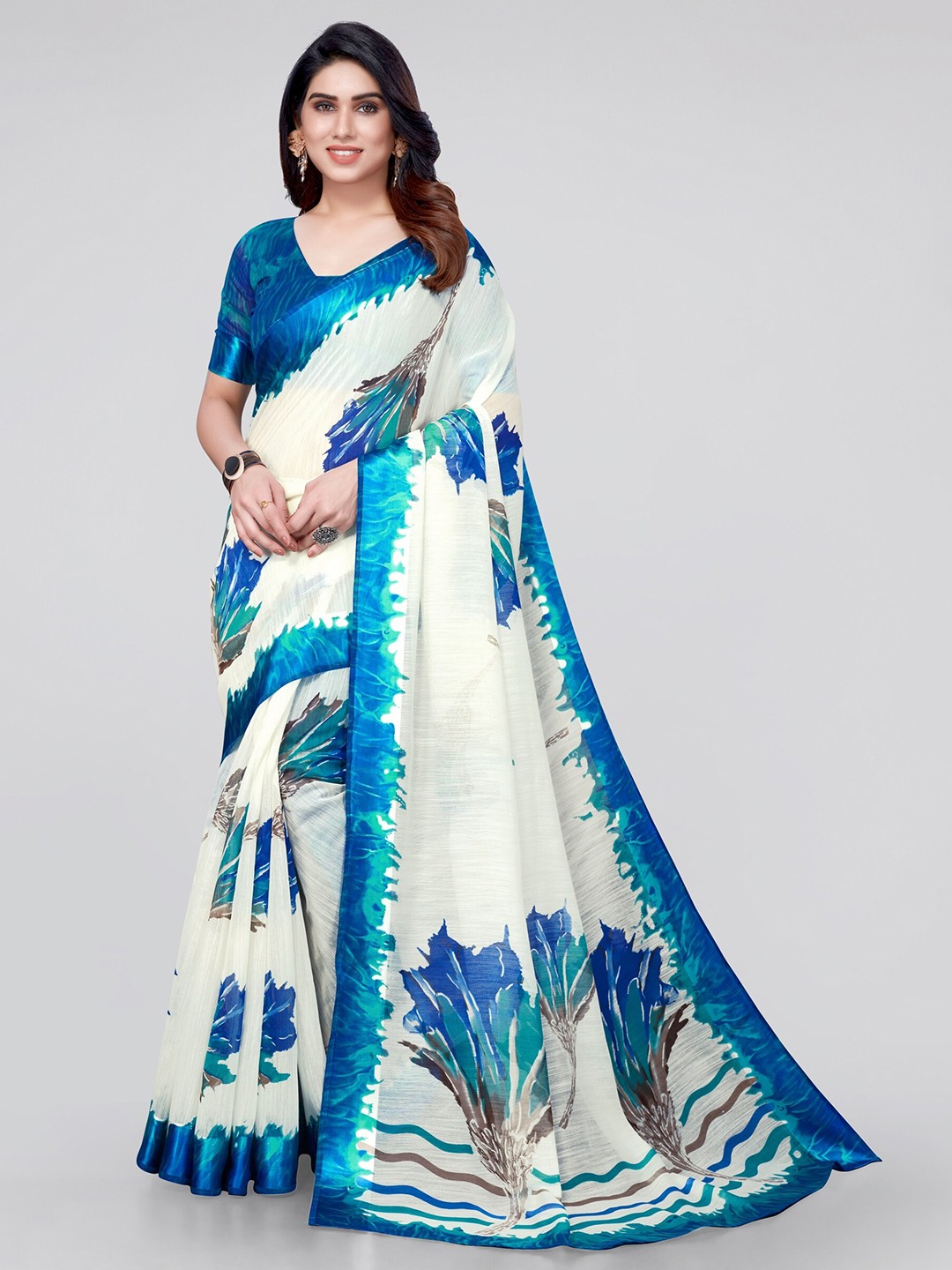 

MIRCHI FASHION Blue & Green Floral Saree