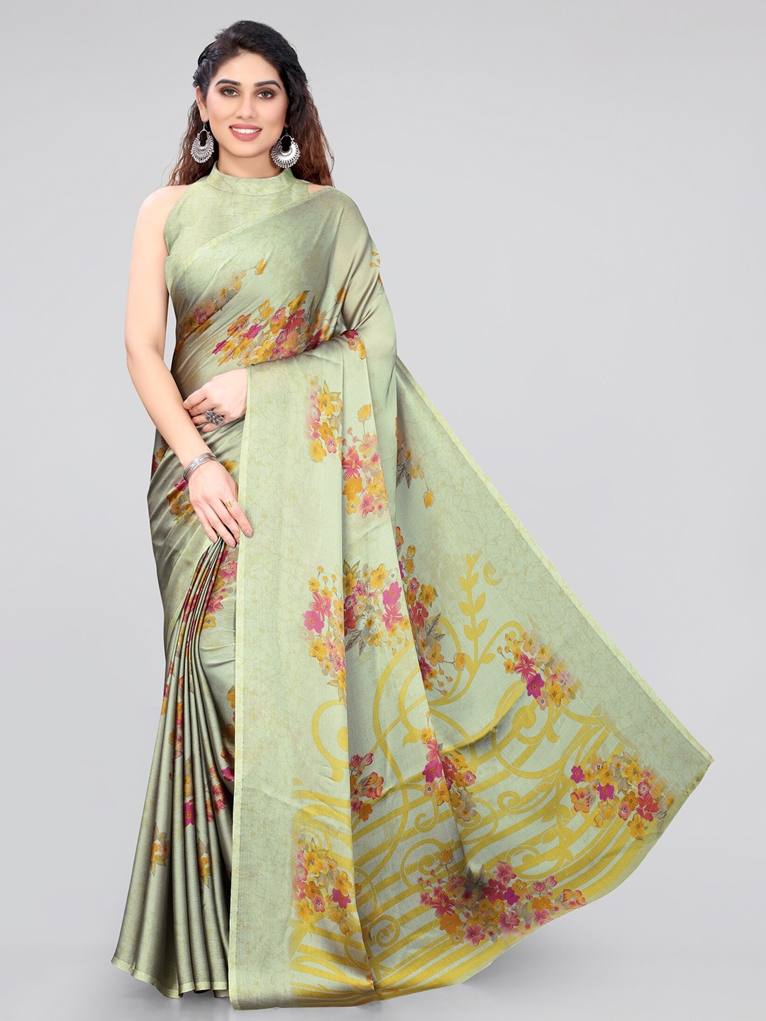 

KALINI Green & Red Floral Saree