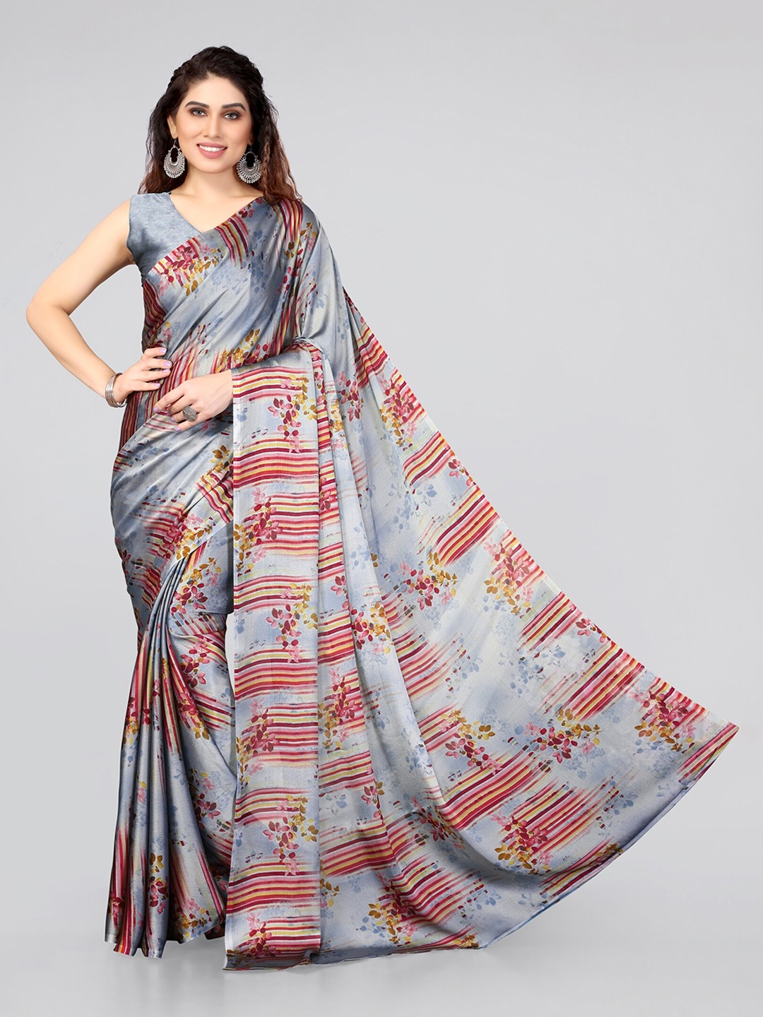 

KALINI Grey & Maroon Floral Saree