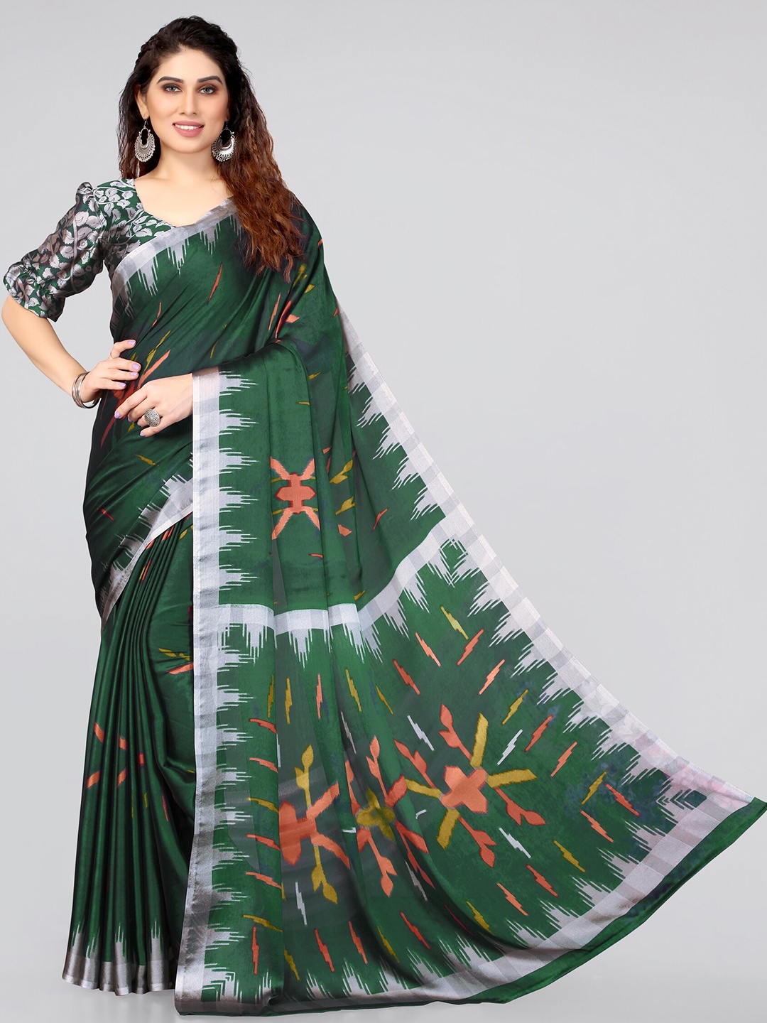 

MIRCHI FASHION Green & Yellow Ikat Saree