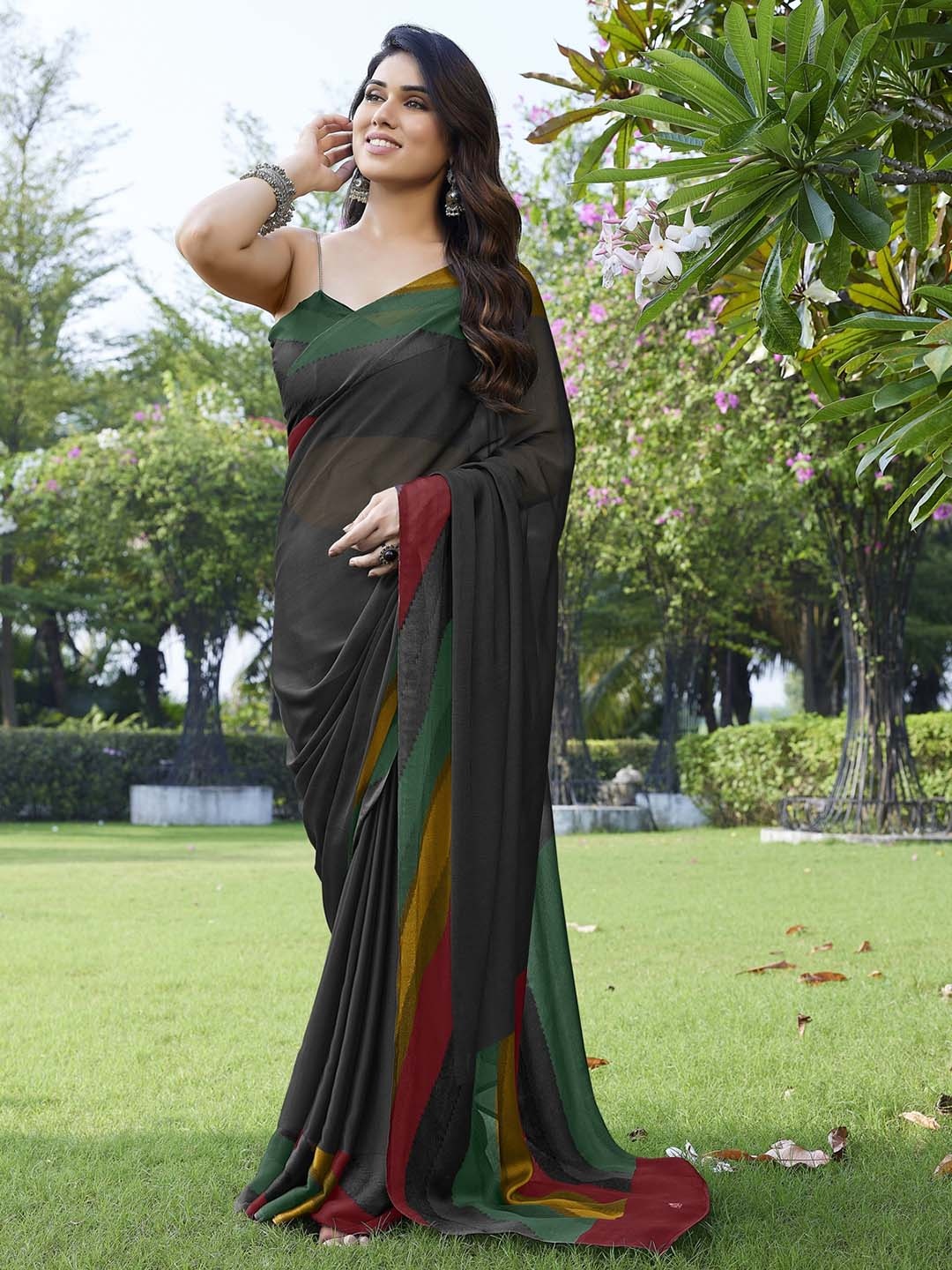 

KALINI Black & Green Saree