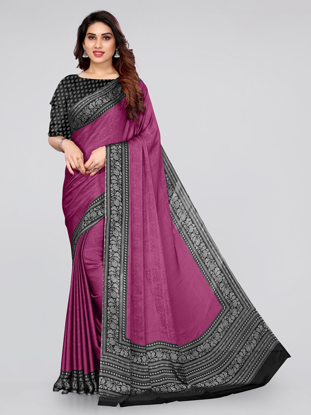 

MIRCHI FASHION Pink & Black Floral Saree