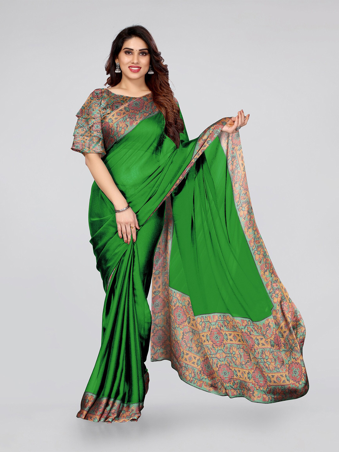 

KALINI Green & Red Saree