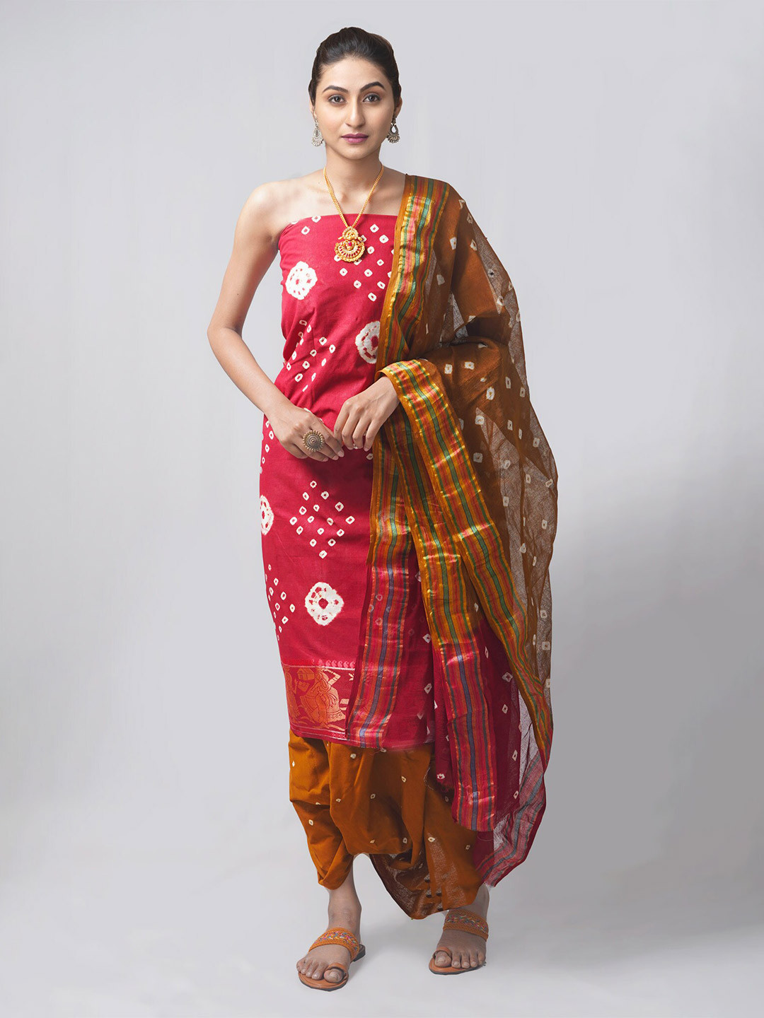

Unnati Silks Maroon & Red Dyed Pure Cotton Unstitched Dress Material