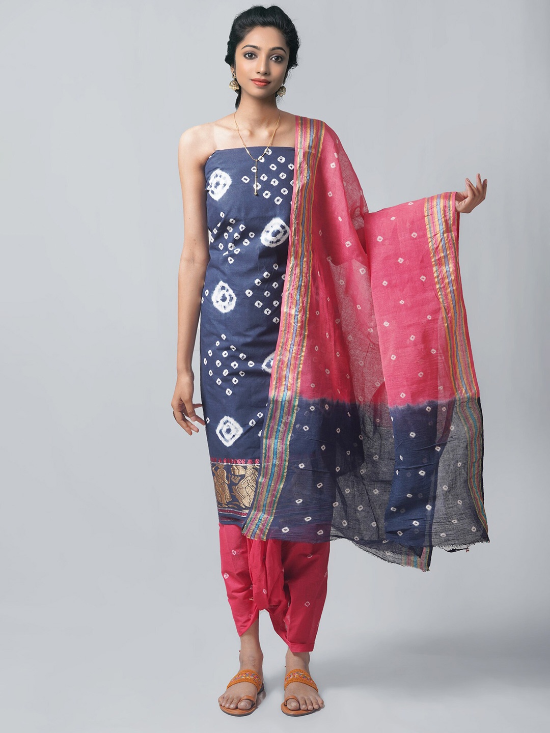 

Unnati Silks Blue & White Dyed Pure Cotton Unstitched Dress Material