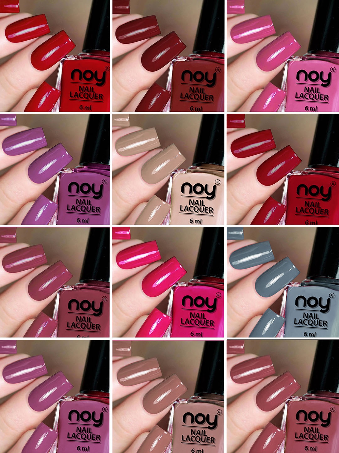 

NOY Set Of 12 Quick Dry Extra Shine Nail Polish 6 ml Each - 06, Multi