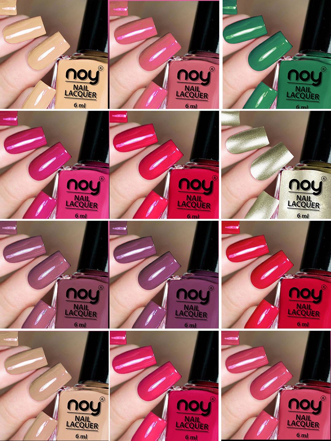 

NOY Set of 12 Quick Dry Extra Shine Glossy Nail Polish 6ml each - Combo 05, Multi