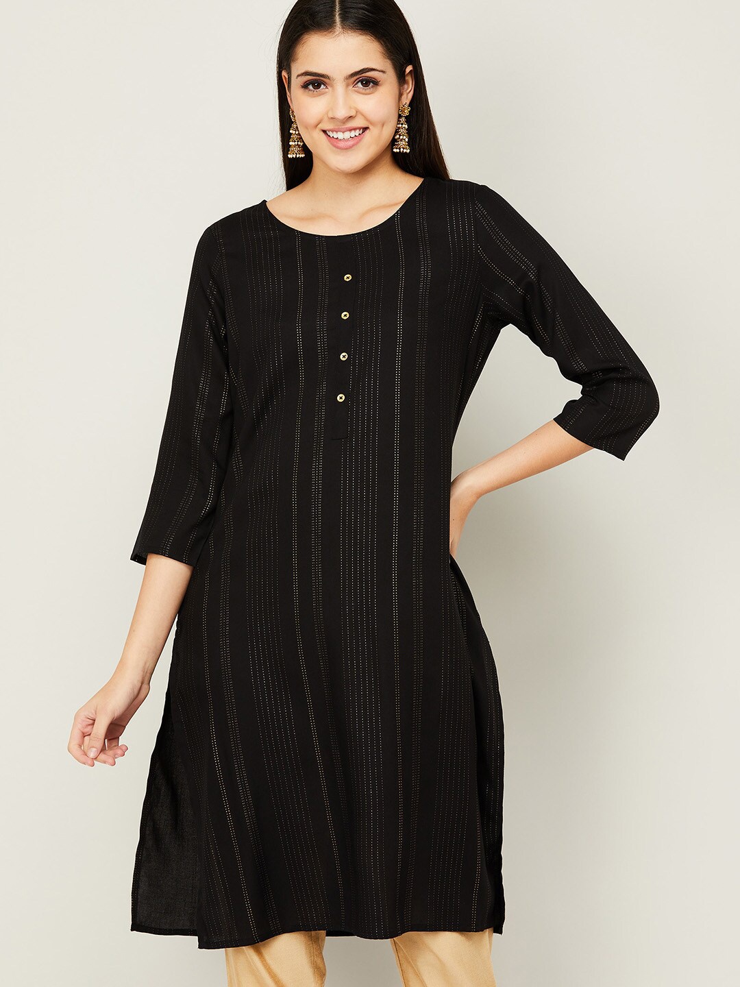 

Melange by Lifestyle Women Black Thread Work Kurta