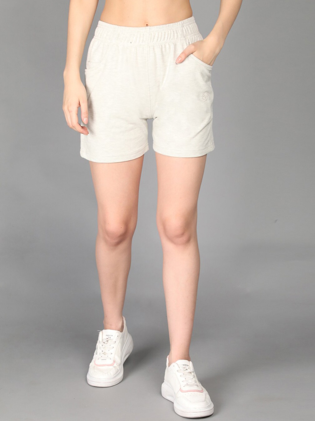 

CHKOKKO Women Off White Loose Fit Outdoor Shorts
