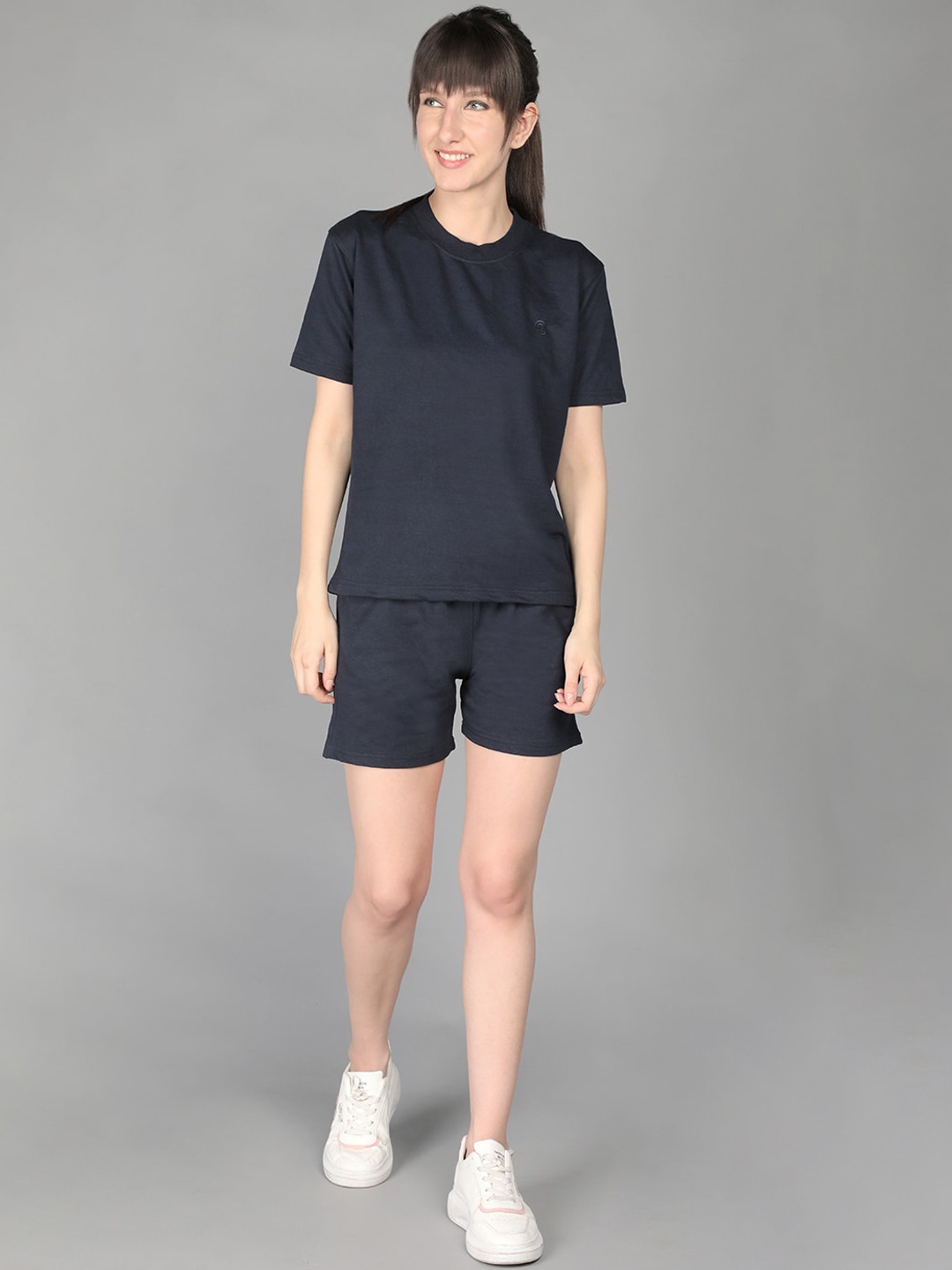 

Chkokko Women Navy Blue Solid Co-Ords