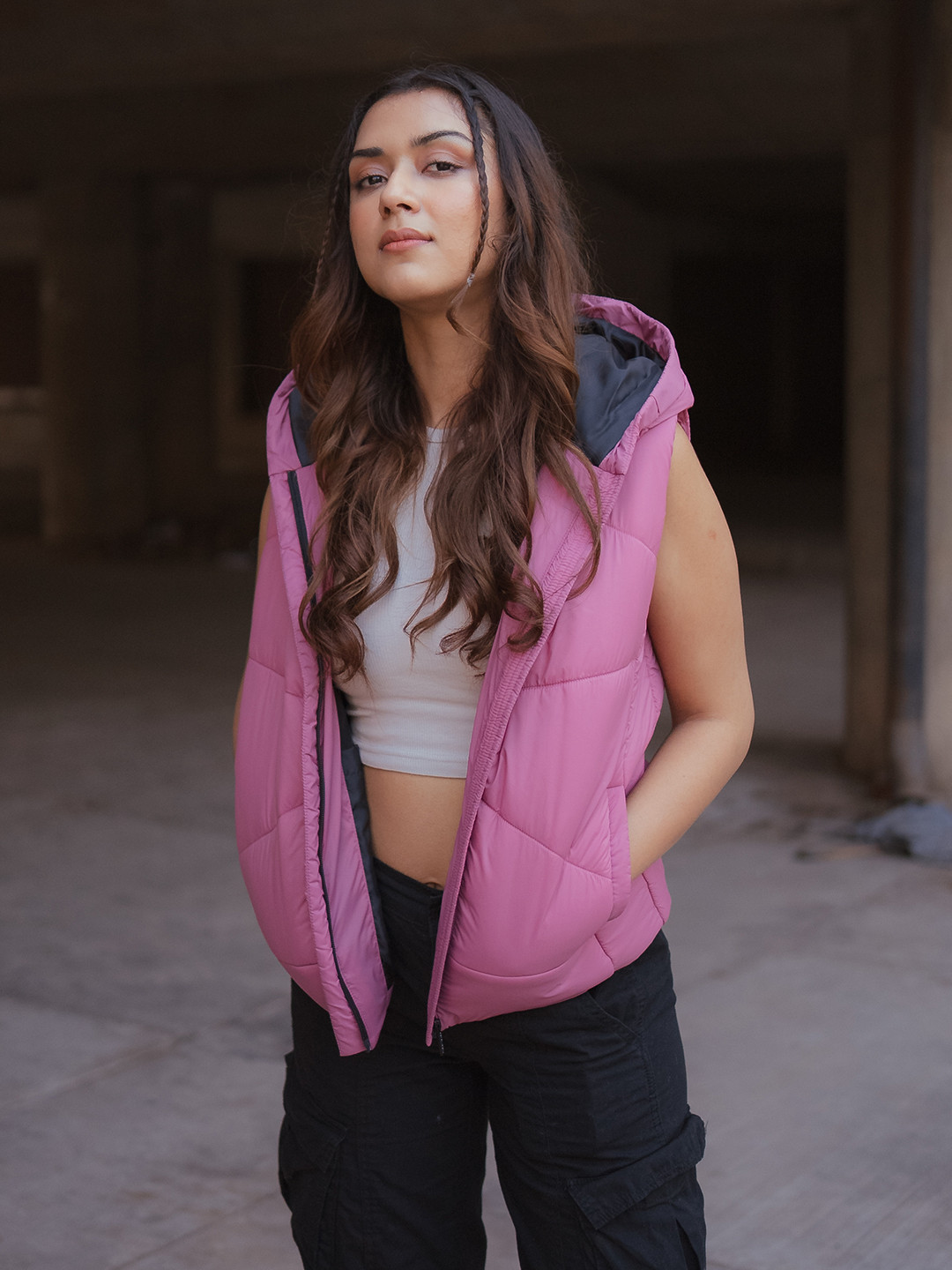 

CHKOKKO Women Pink conch shell Lightweight Outdoor Padded Jacket