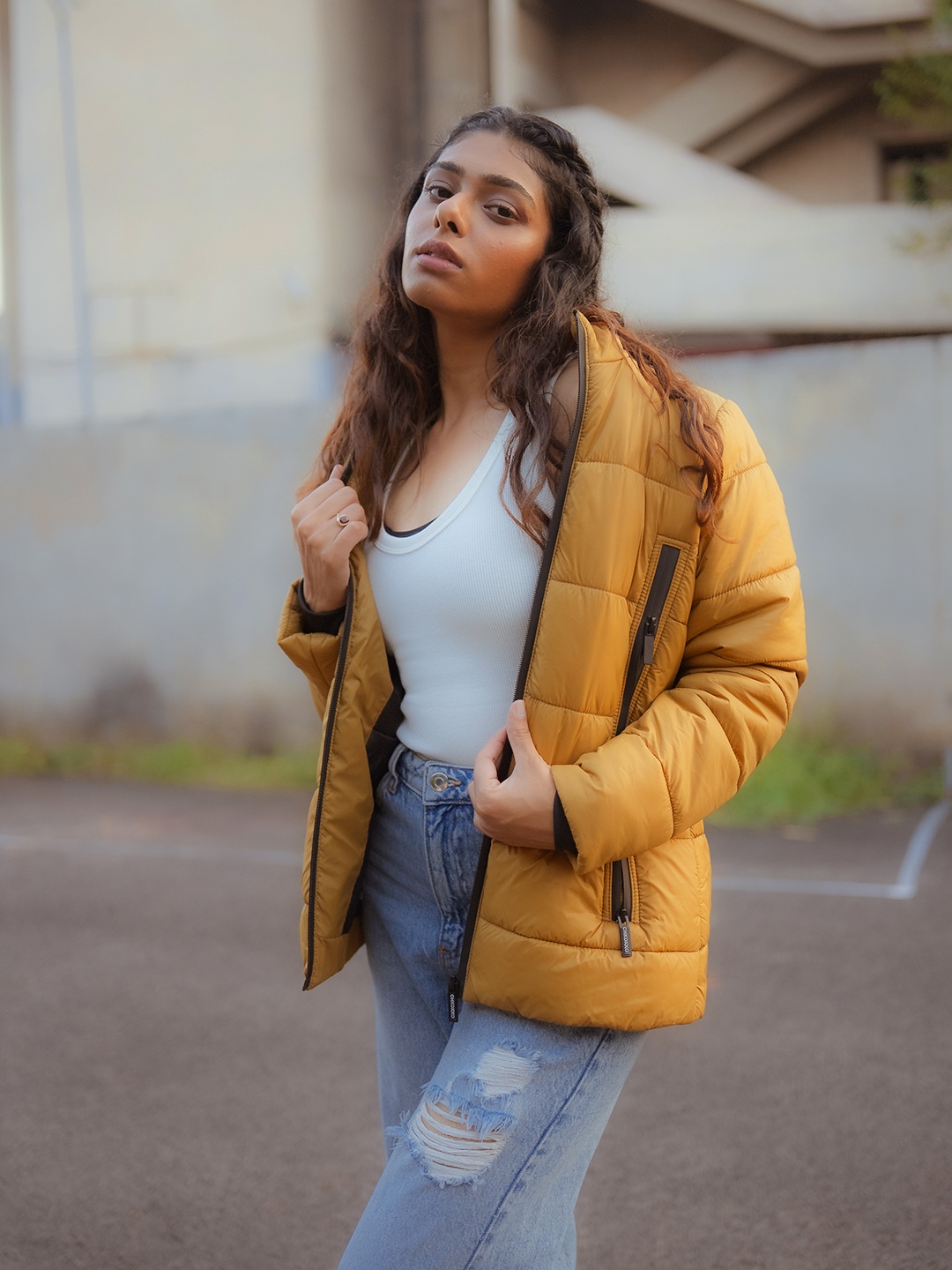 

CHKOKKO Women Mustard rattan Lightweight Outdoor Puffer Jacket