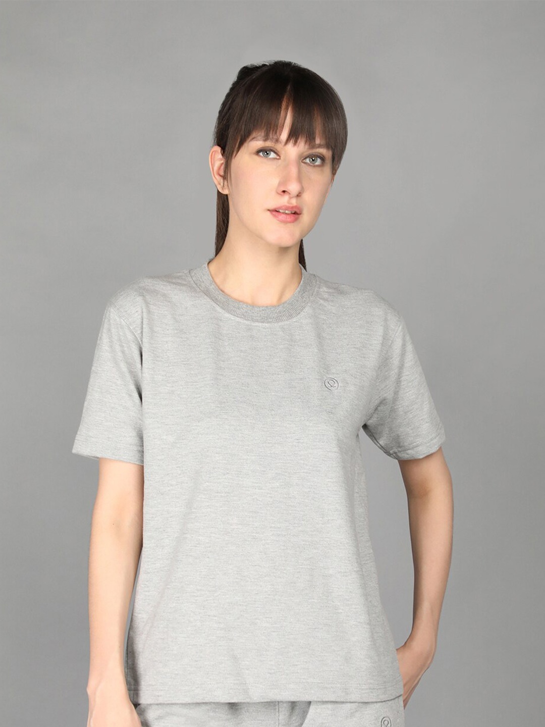 

Chkokko Women Grey & blue blush Raw Edge T-shirt