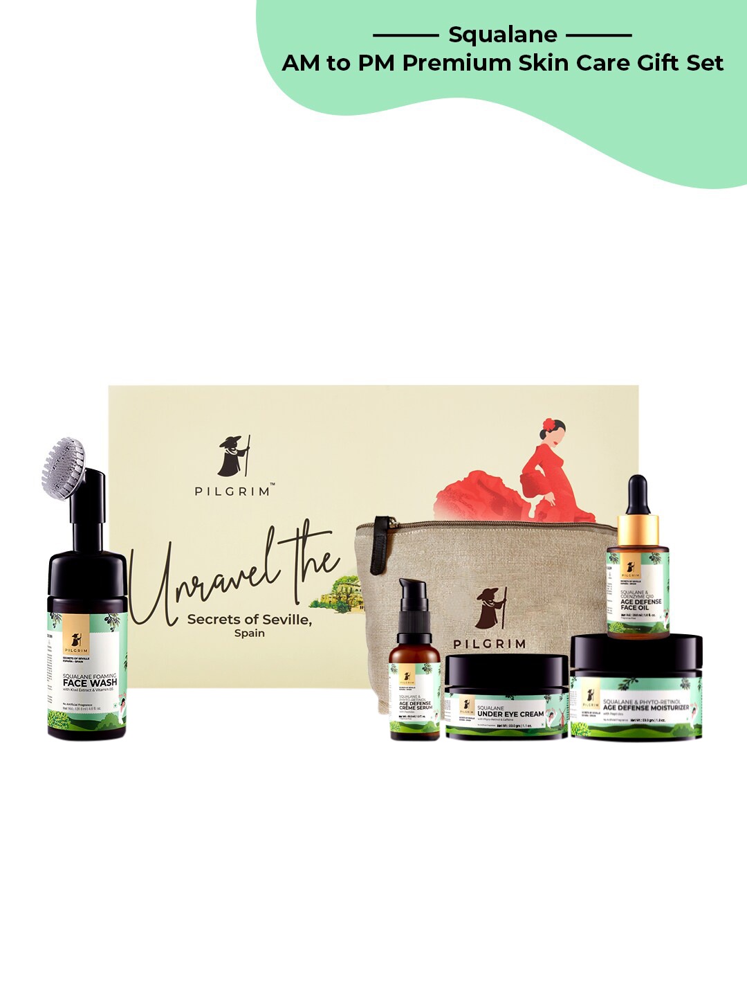 

Pilgrim Squalane Dawn to Dusk Ritual Premium Skin Care Gift Set - 260ml, Green