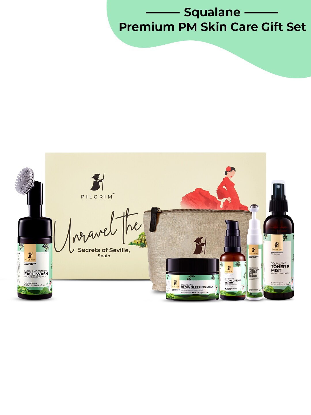

Pilgrim Squalane Dawn To Dusk Ritual Skin Care Gift Set 320 gm, Green