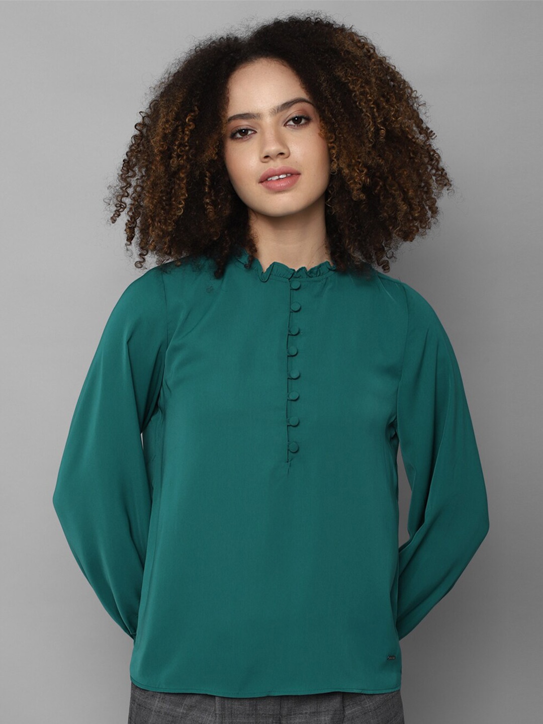 

Allen Solly Woman Green & keppel Mandarin Collar Shirt Style Top