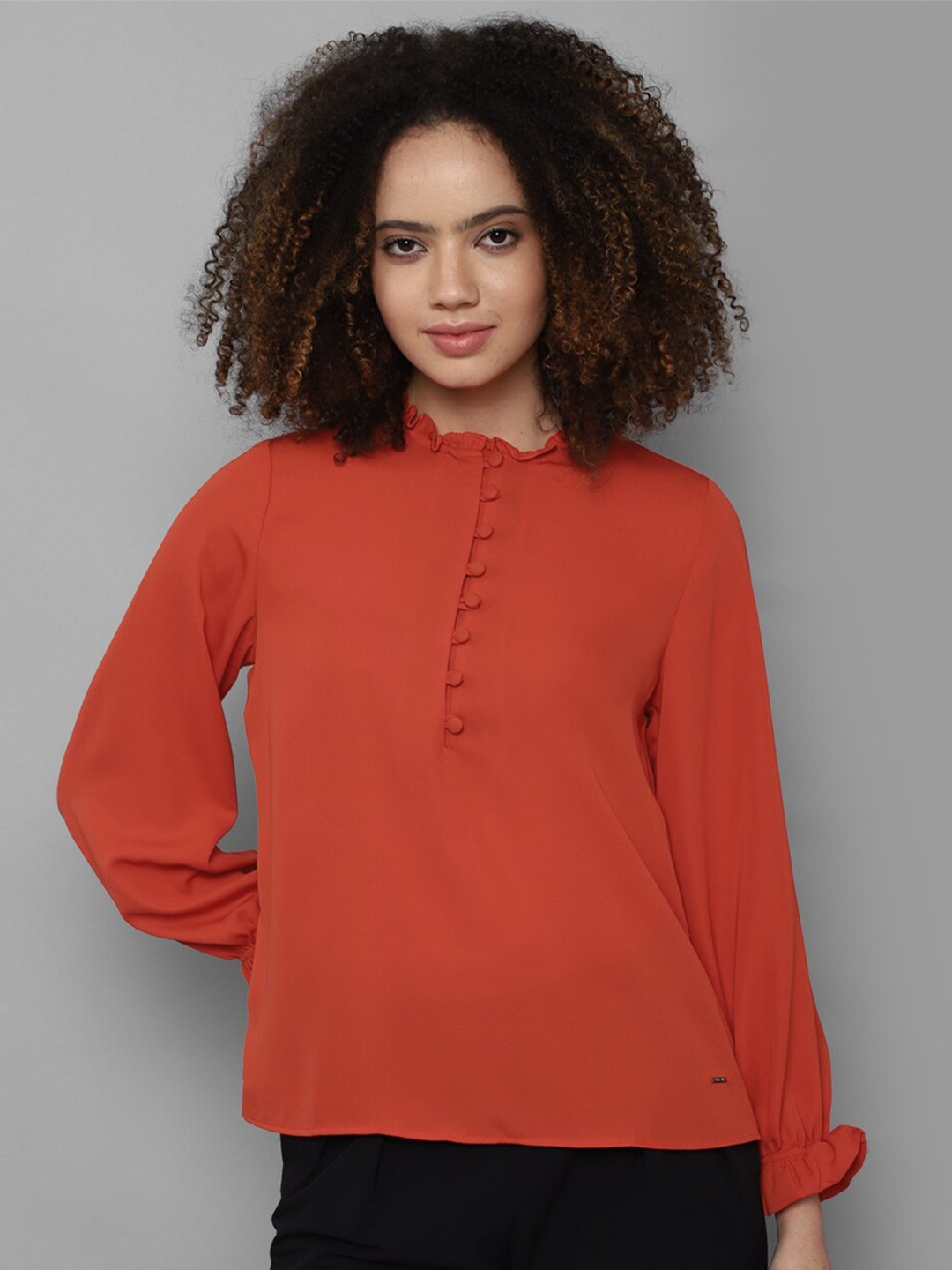 

Allen Solly Woman Red & fiesta Mandarin Collar Top