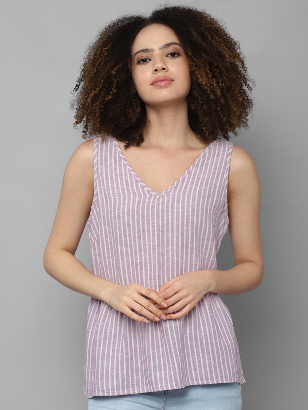 

Allen Solly Woman Purple & halogen blue Striped Linen Top