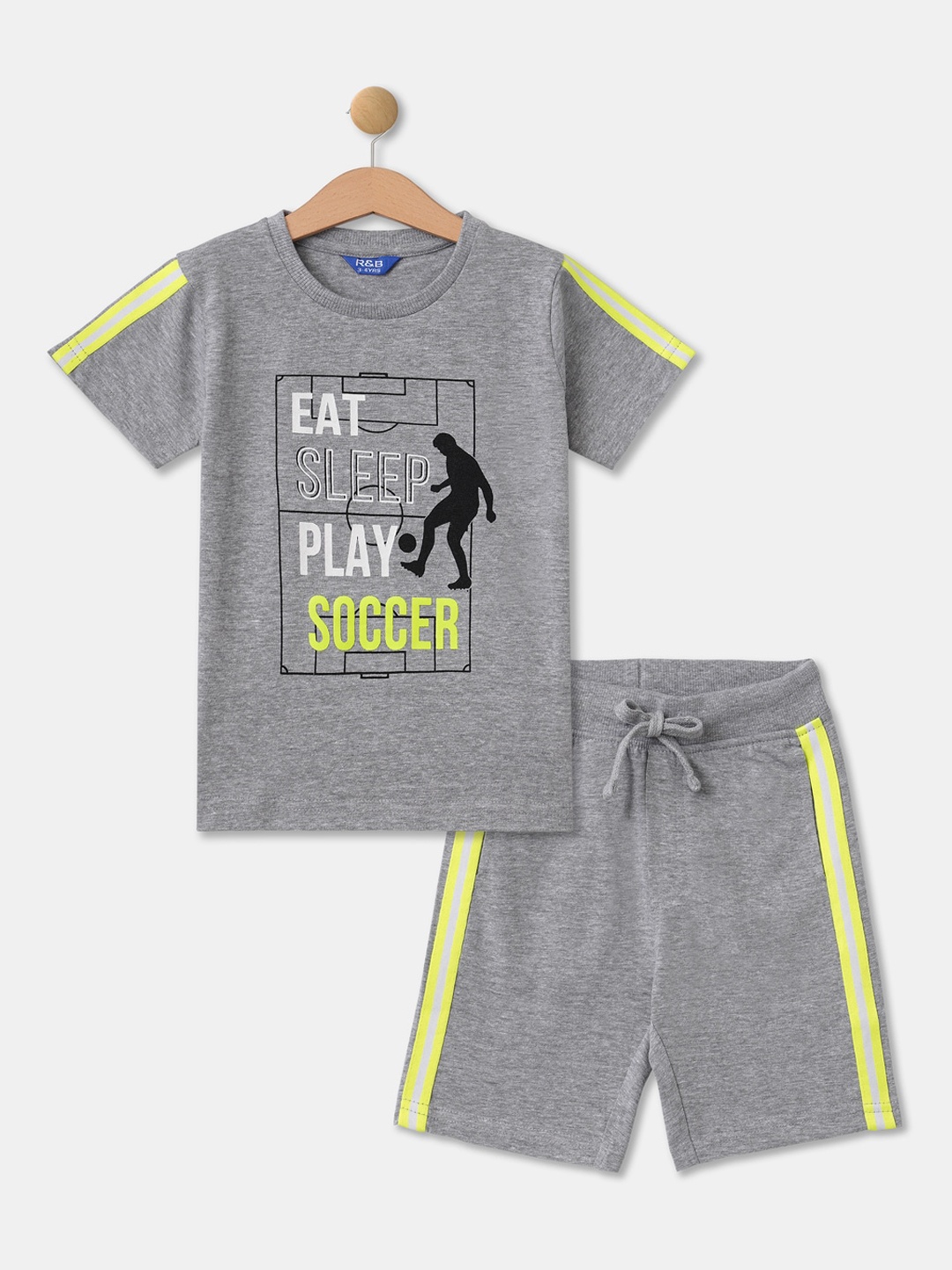 

R&B Boys Grey & Green Printed T-shirt with Shorts