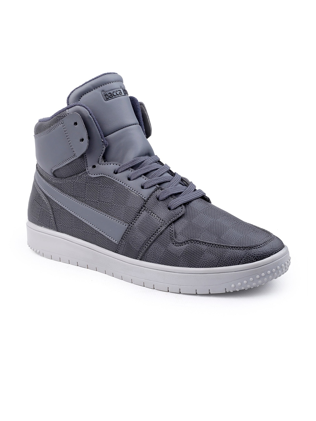 

bacca bucci Men Grey Perforations High-Top Derbys