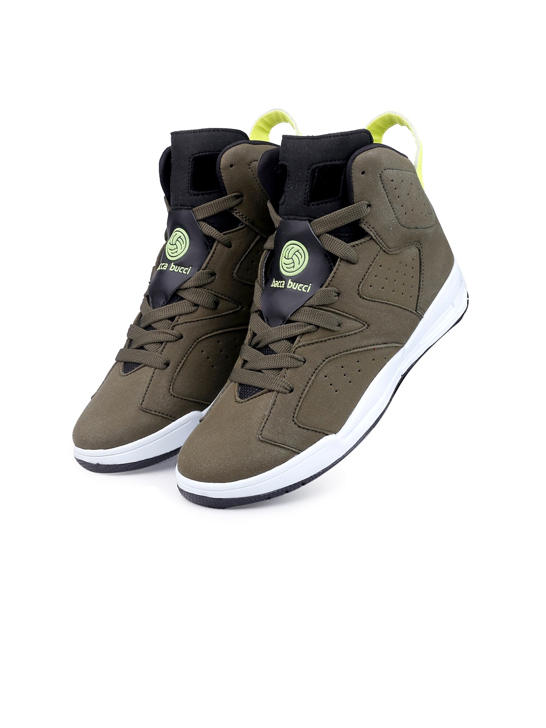 

bacca bucci Men Olive Green High-Top Sneakers