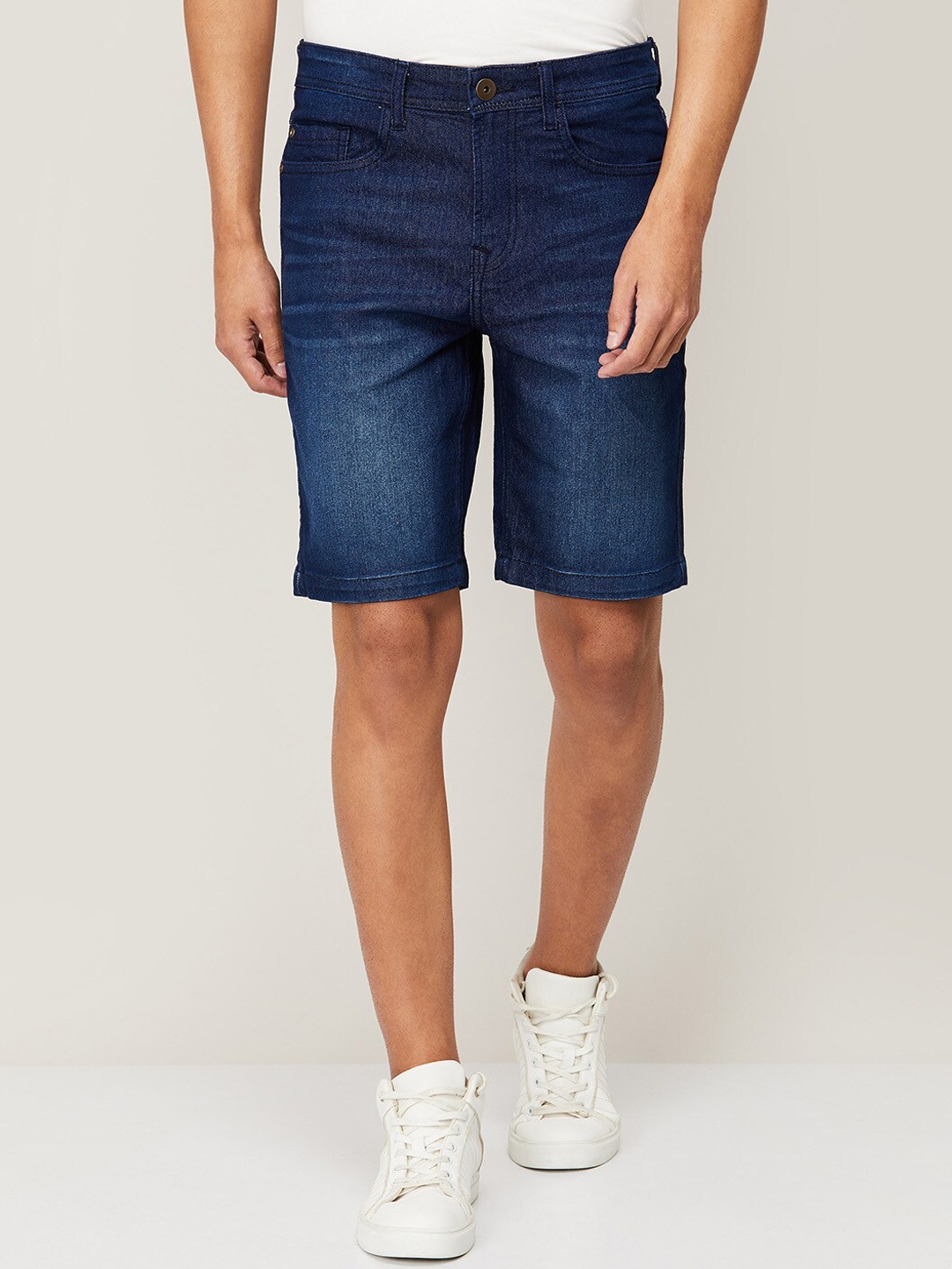 Forca by Lifestyle Men Blue Washed Printed Denim Shorts