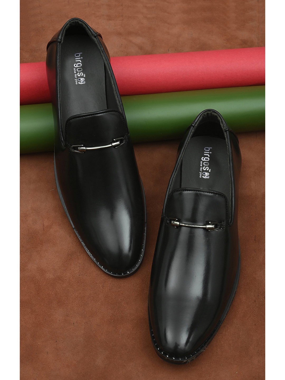 

birgos Men Black Slip-On Formal Shoes