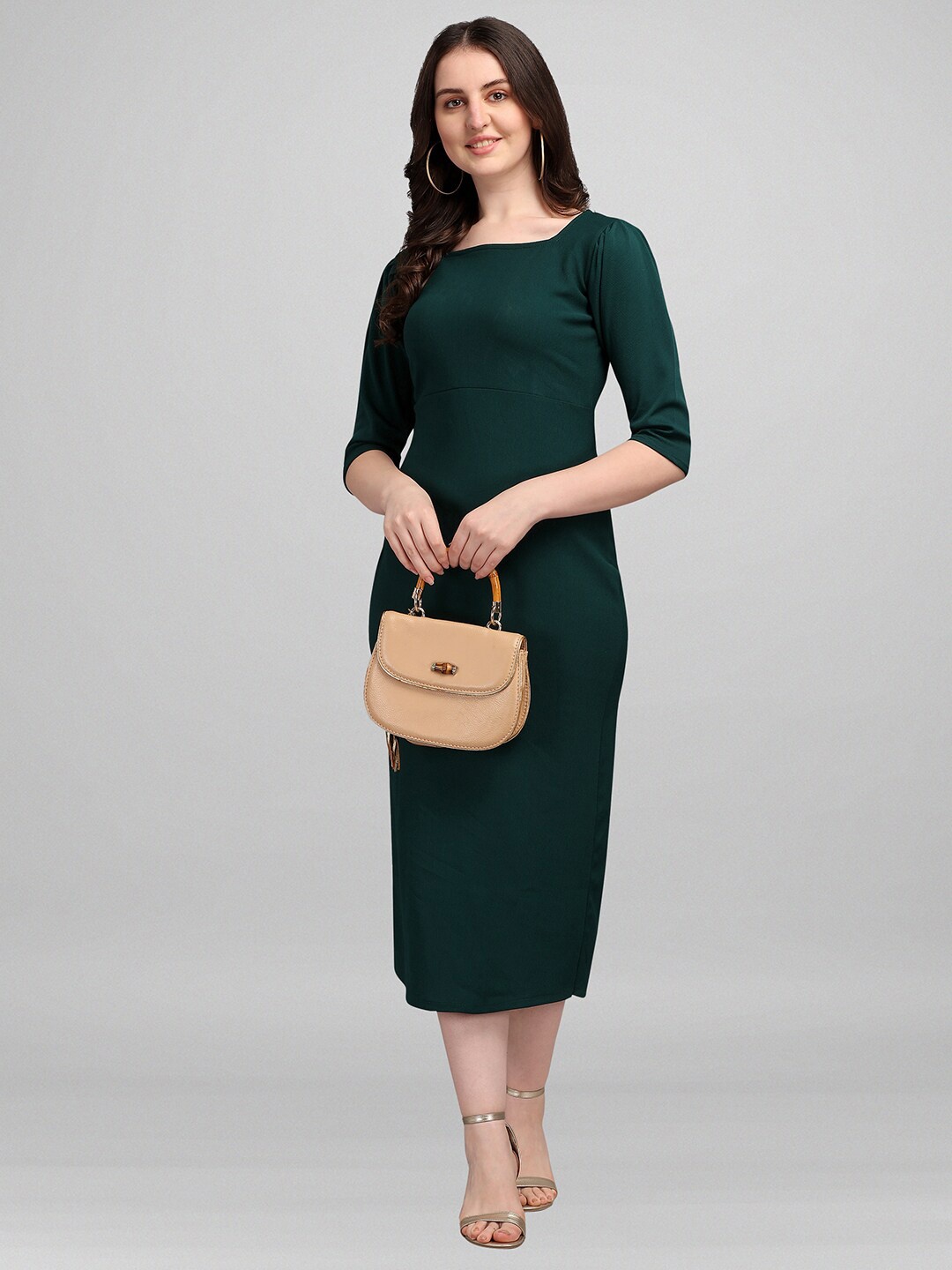 

PURVAJA Green Sheath Midi Dress