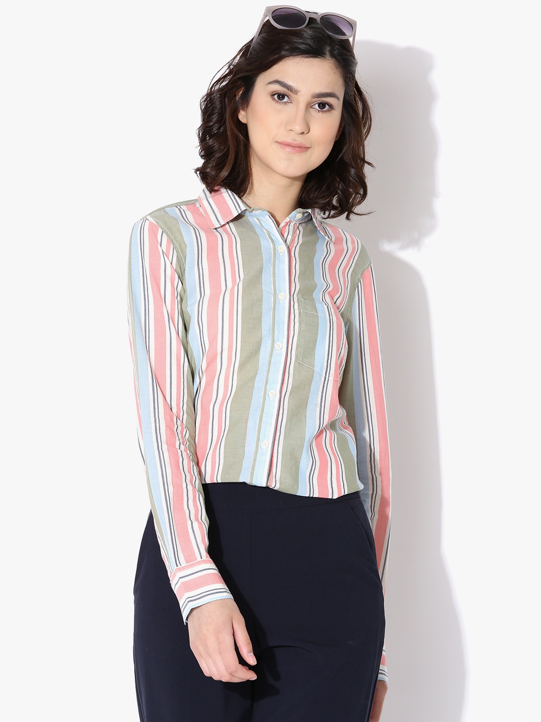 

Aeropostale Women Multicoloured Regular Fit Striped Casual Shirt, Multi
