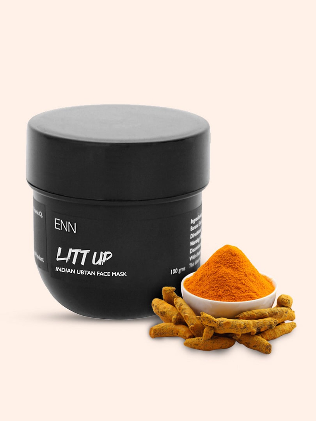 ENN Litt Up Insta Glow Mask Indian Ubtan Face Mask with Turmeric & Sandalwood - 100 g, Black