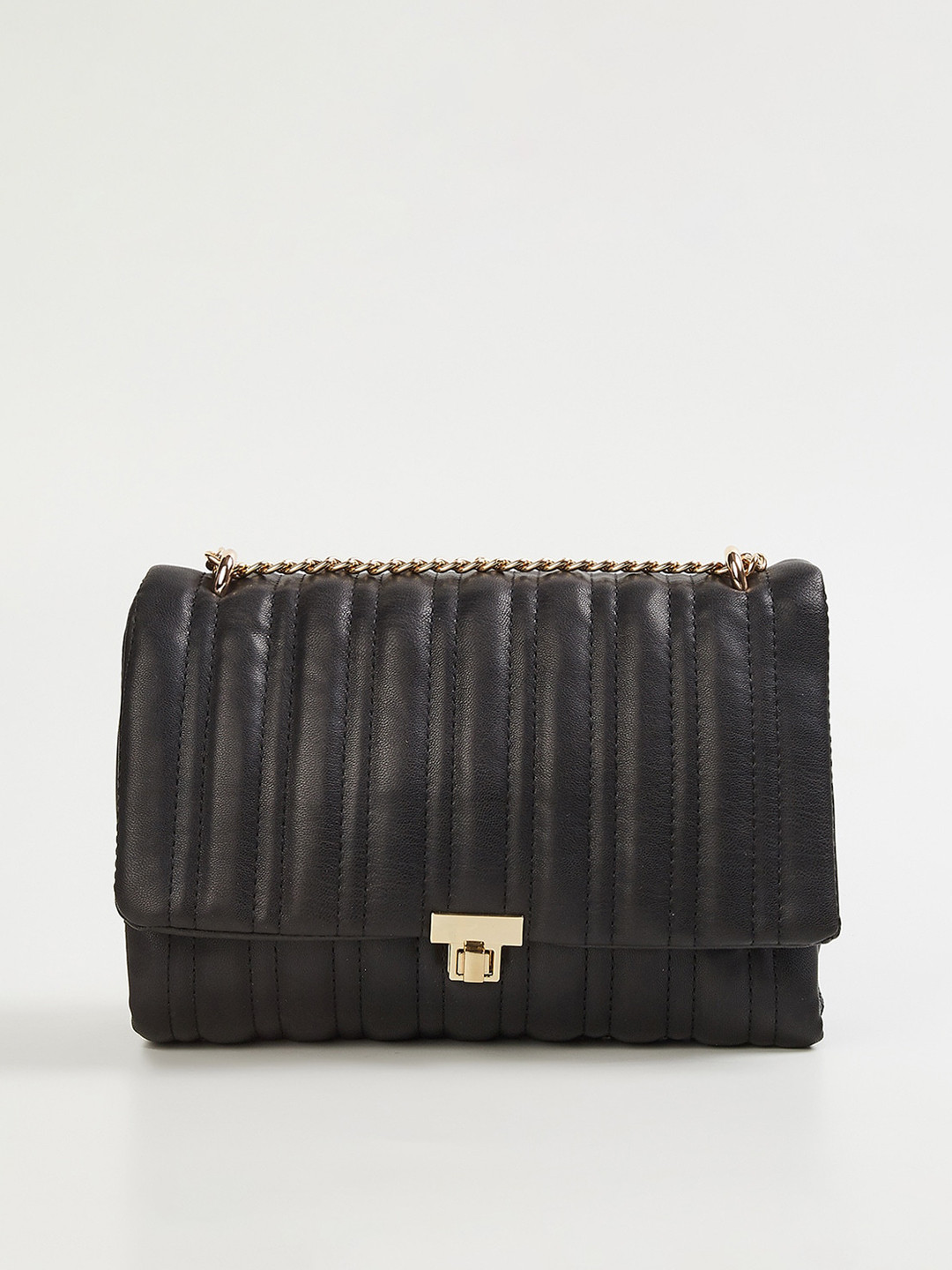 

CODE by Lifestyle Black Oversized Structured Sling Bag with Quilted