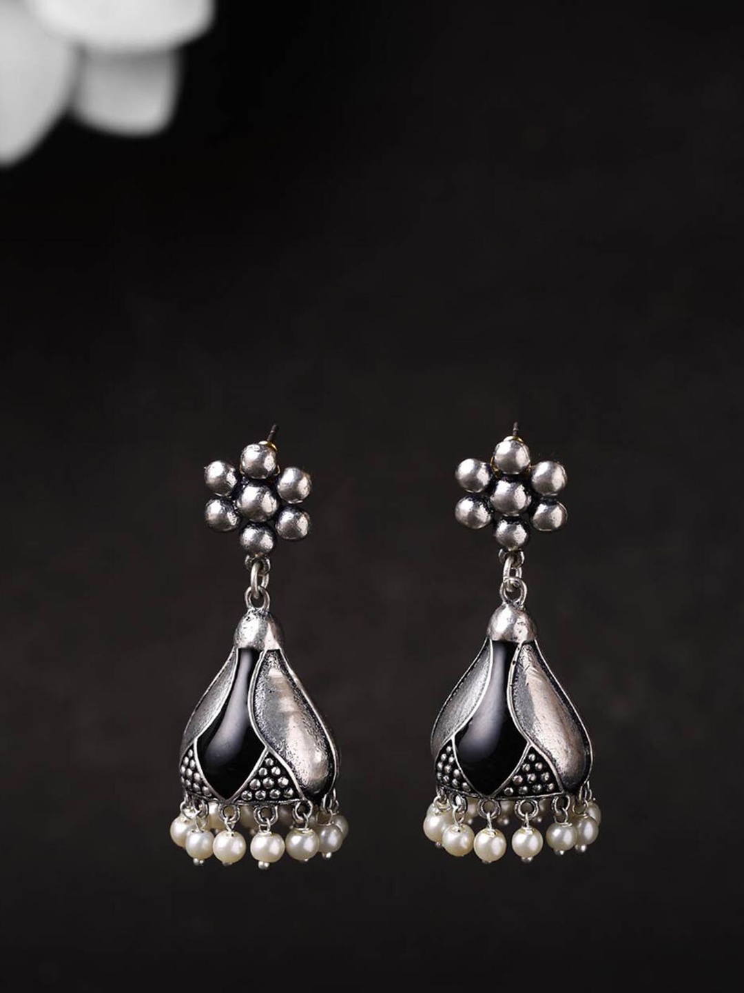 

Voylla Silver-Toned Geometric Jhumkas Earrings