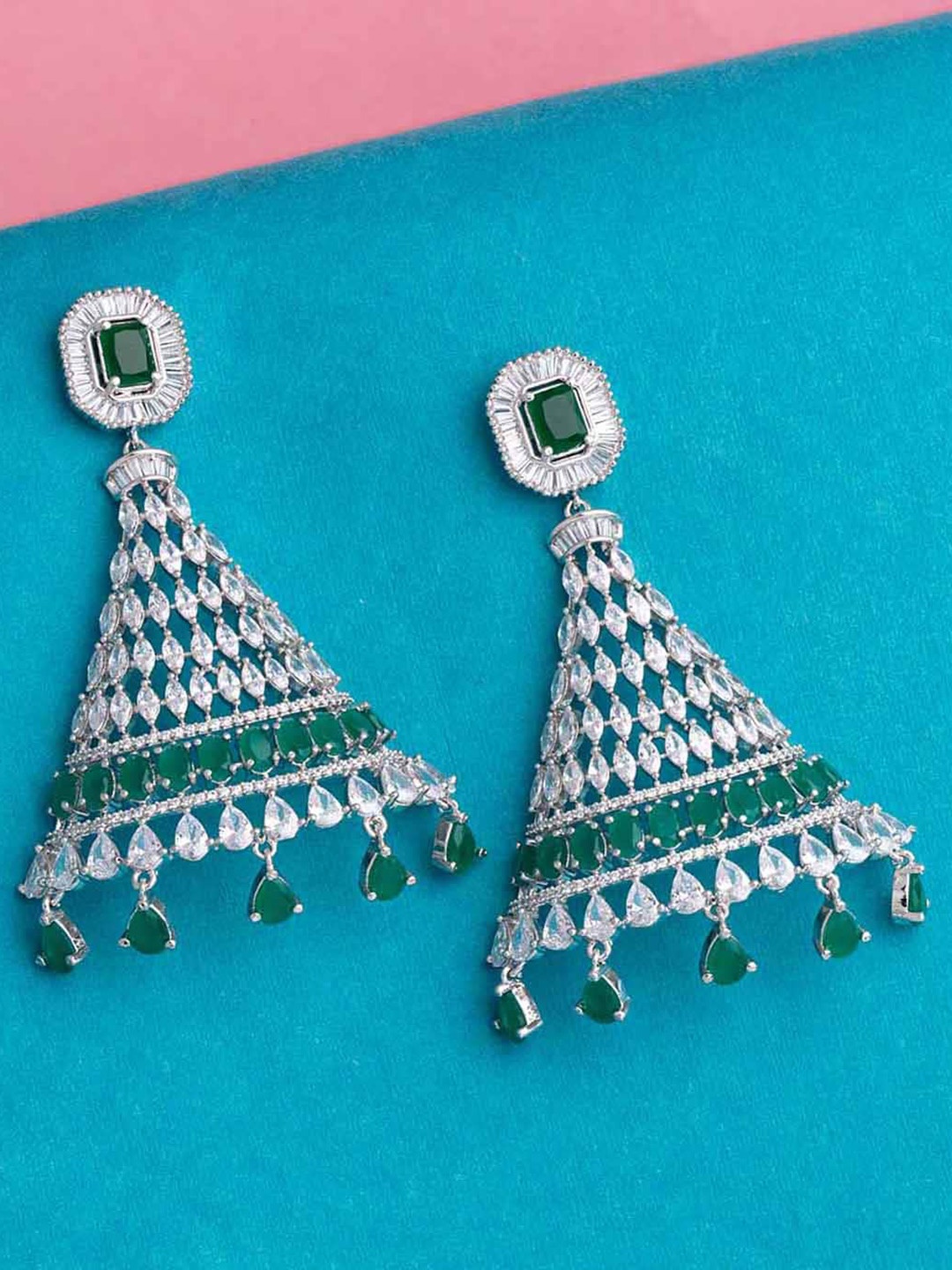 

Voylla Silver-Toned Geometric Jhumkas Earrings