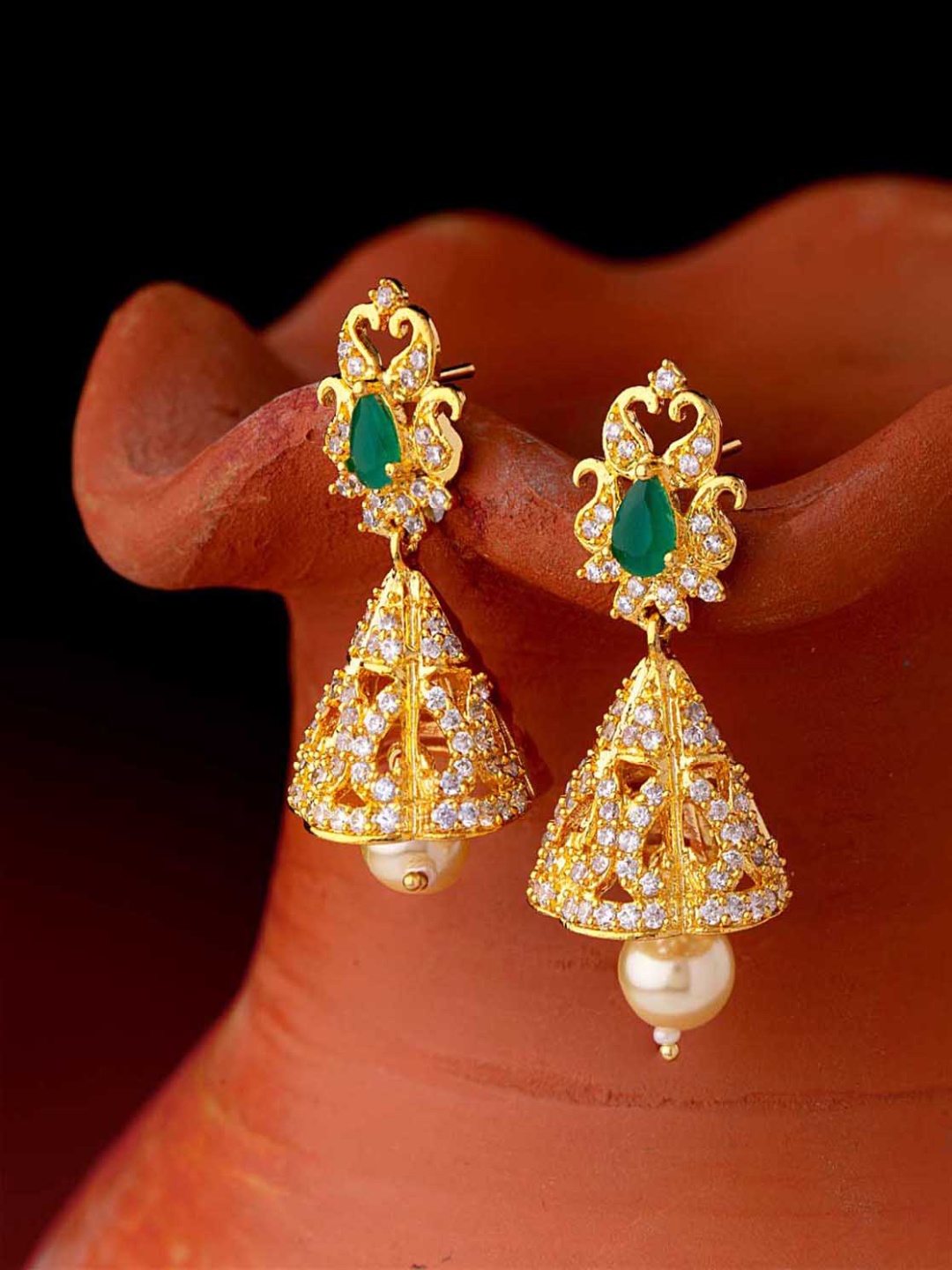 

Voylla Gold-Toned Geometric Jhumkas Earrings