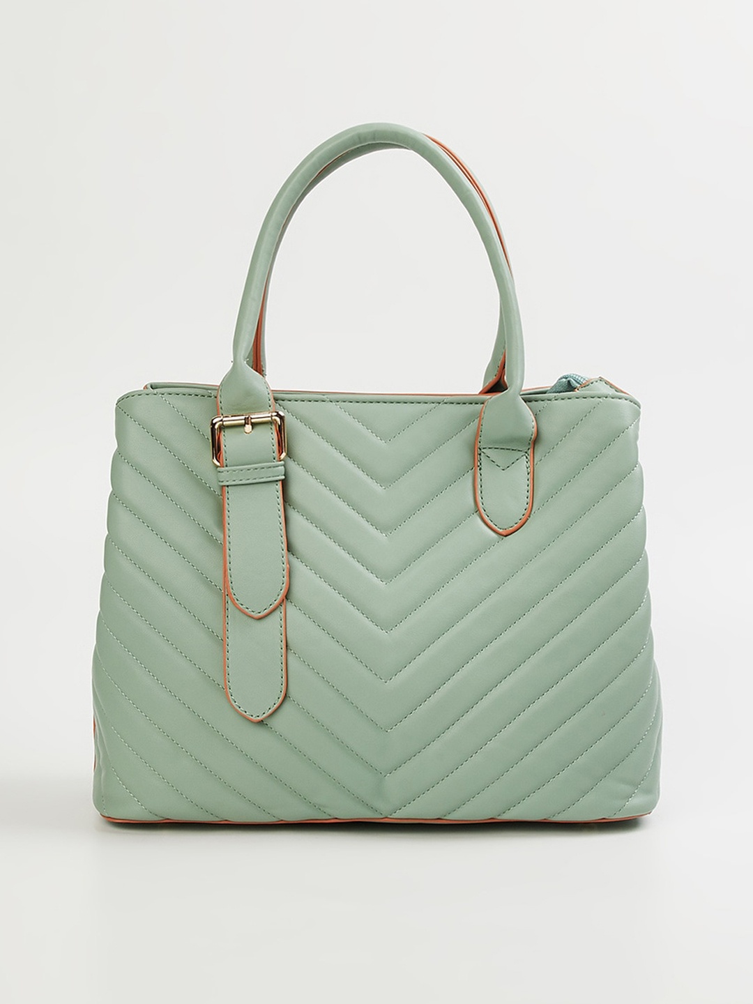 

Ginger by Lifestyle Green Textured Structured Handheld Bag with Quilted