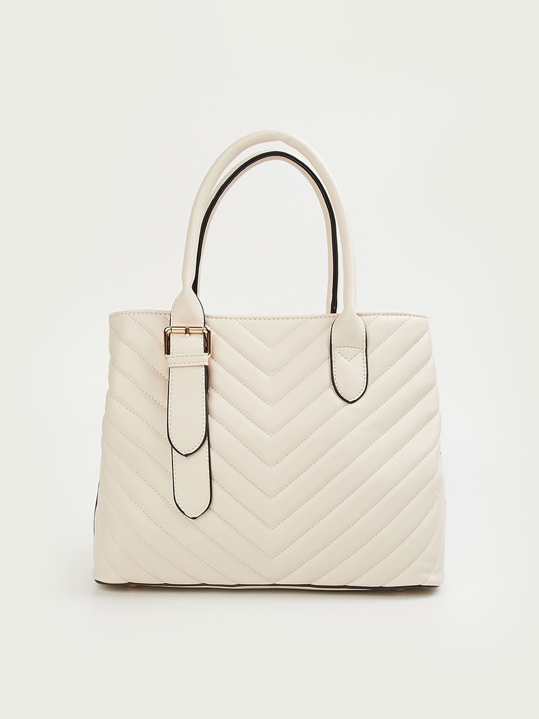 

Ginger by Lifestyle Beige Textured Structured Handheld Bag with Quilted