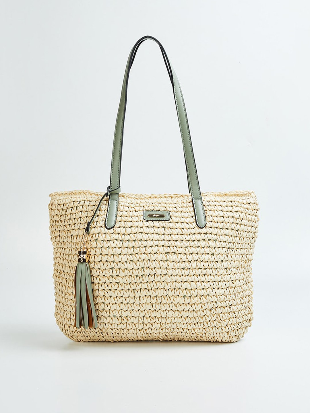 

Ginger by Lifestyle Green Textured Oversized Shopper Shoulder Bag with Cut Work