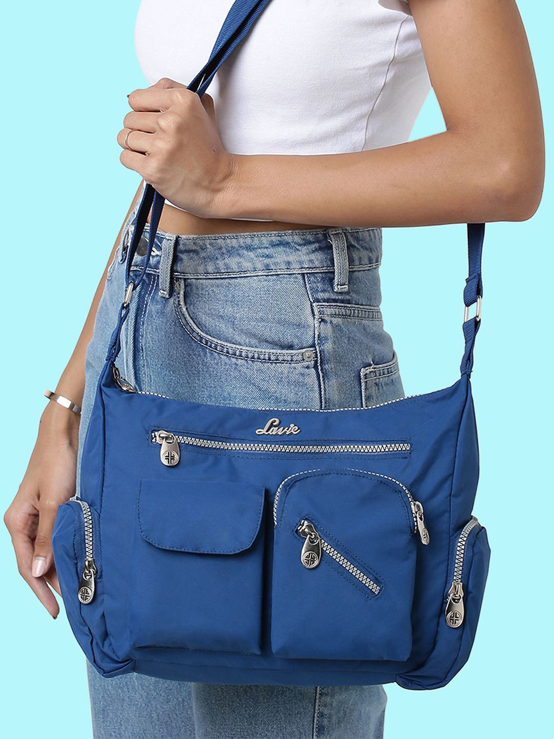 

Lavie Women Hilite Cleo Navy Blue Structured Crossbody Sling Bag