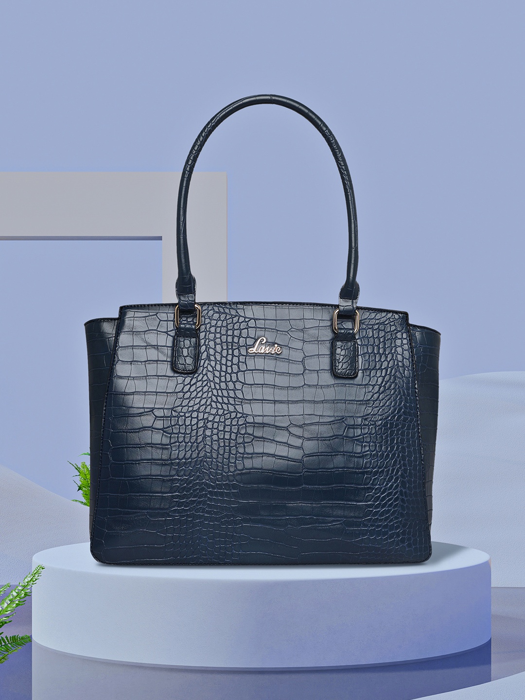 

Lavie Glossy Kaley Navy Blue Animal Textured Structured Laptop Handheld Bag