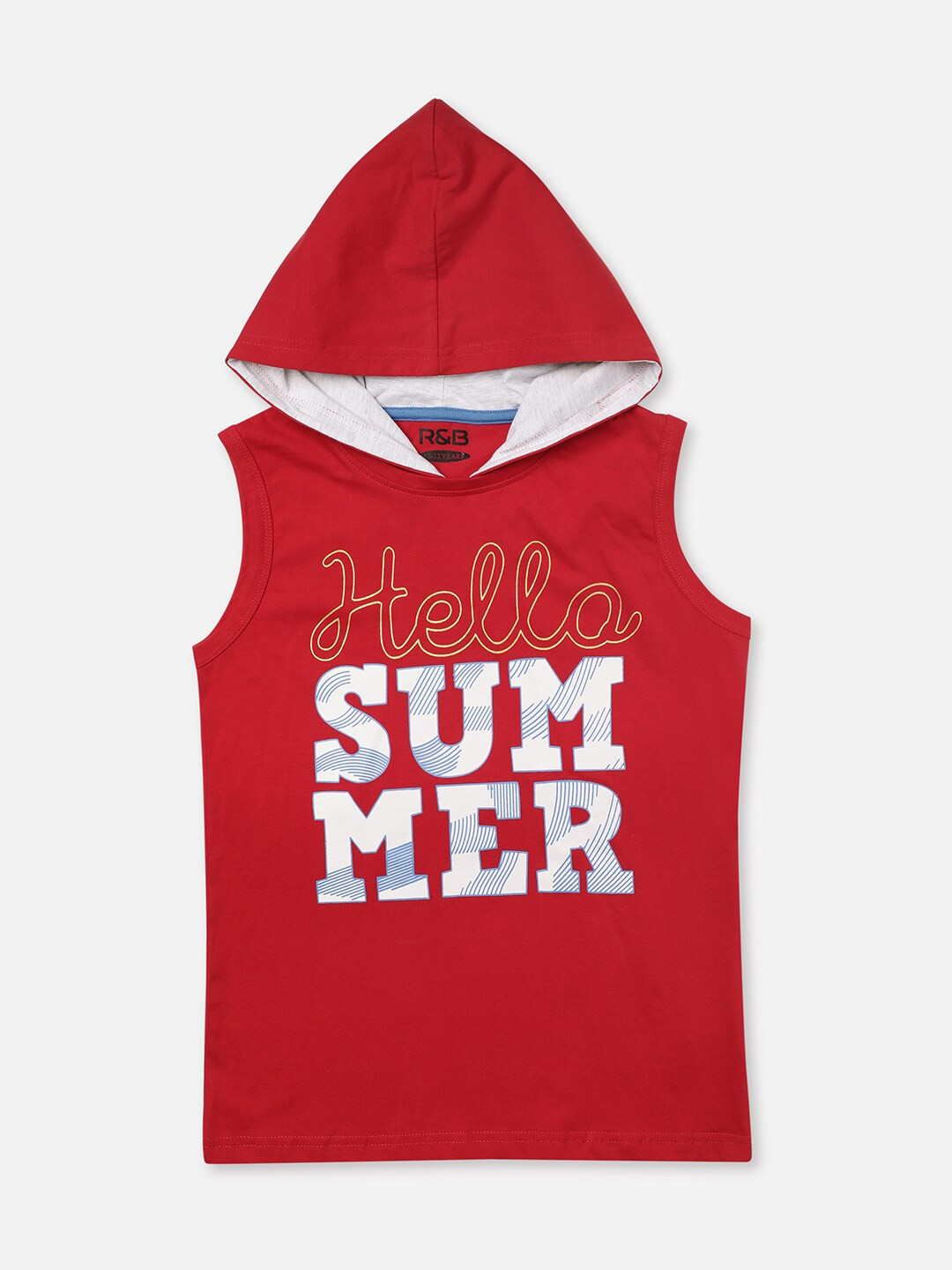 

R&B Boys Red Mandarin Collar Raw Edge T-shirt