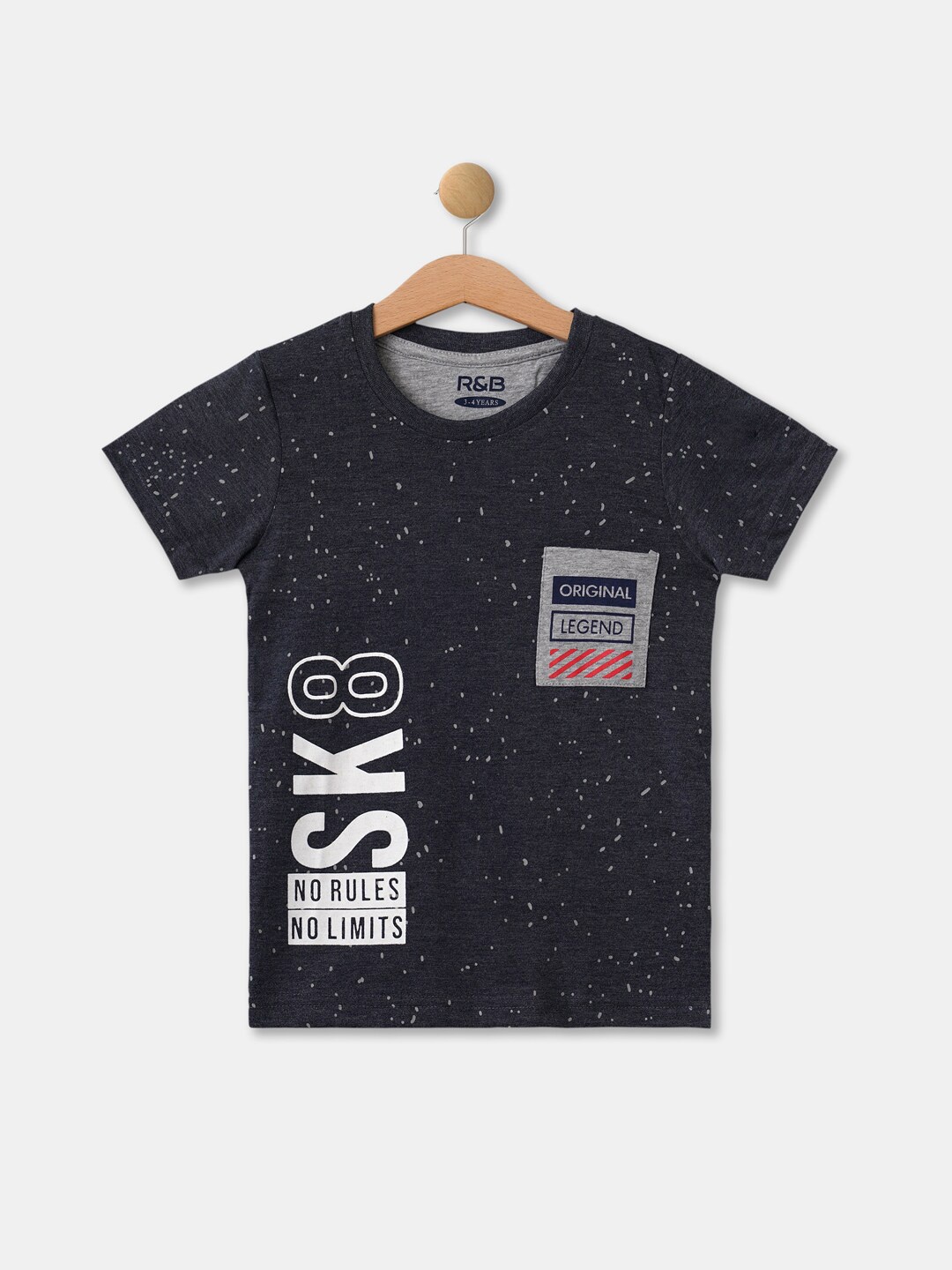 

R&B Boys Grey & anthracite Typography Printed Monochrome Applique T-shirt