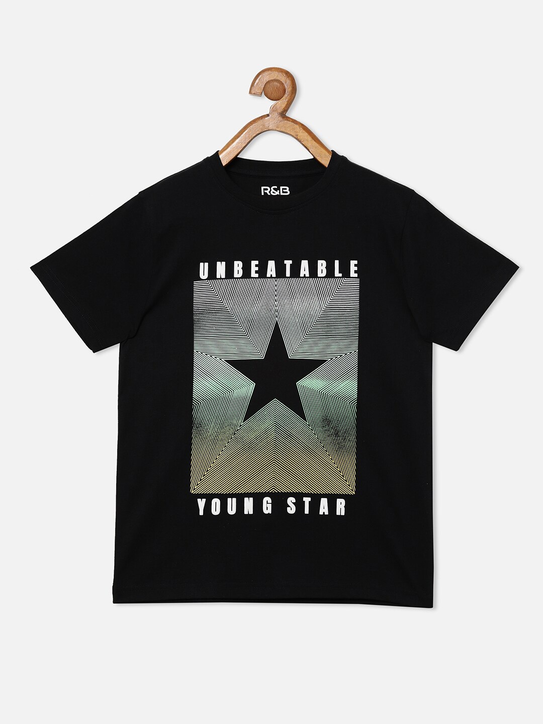 

R&B Boys Black Printed Applique T-shirt