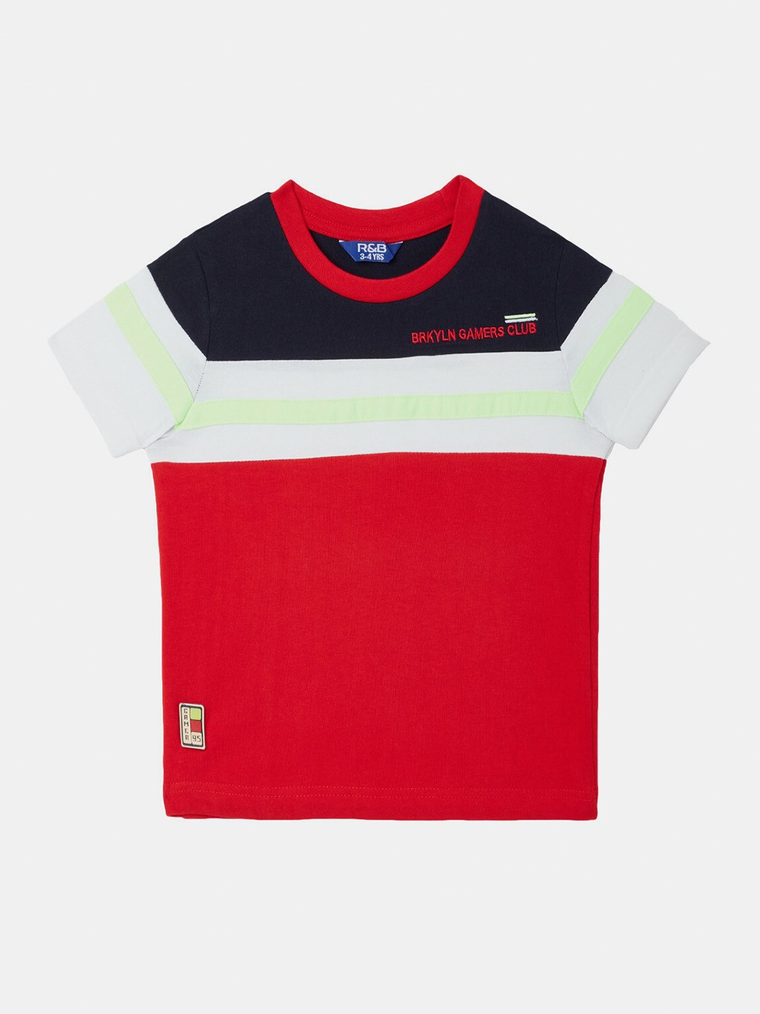 

R&B Boys Red & lava Colourblocked T-shirt