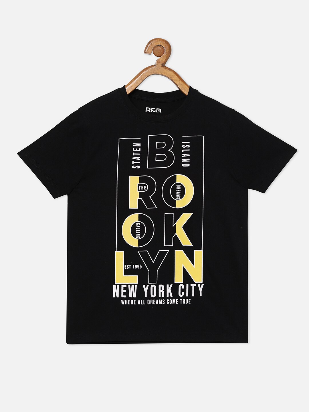 

R&B Boys Black Typography Printed Applique T-shirt