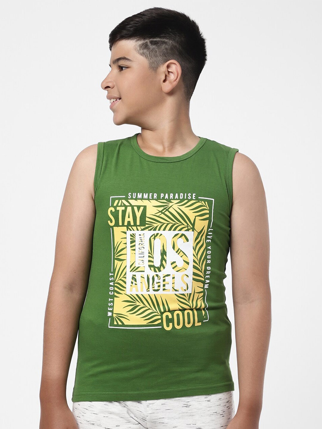 

R&B Boys Olive Green Typography Printed Applique T-shirt