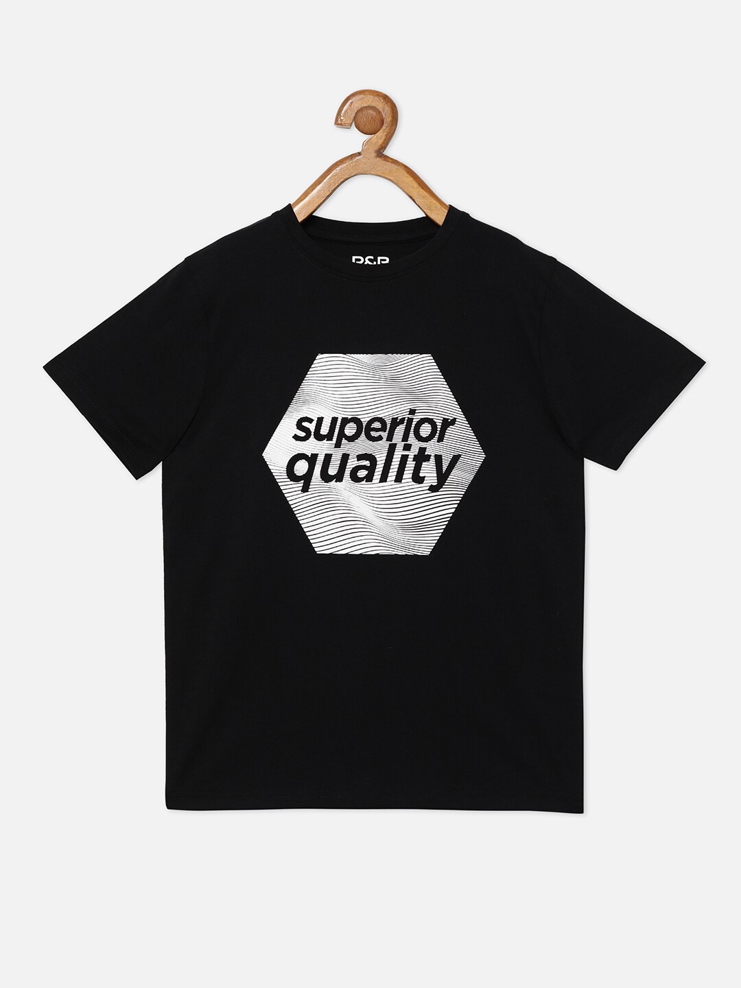 

R&B Boys Black Typography Printed Applique T-shirt