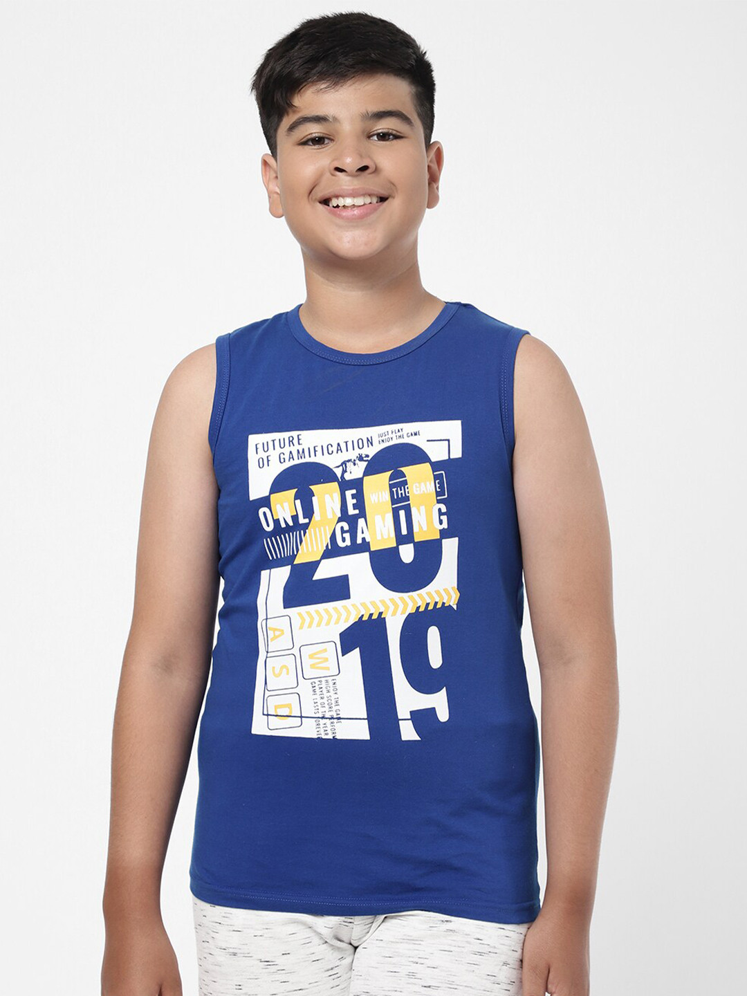 

R&B Boys Blue & dark slate blue Sports Printed Applique T-shirt