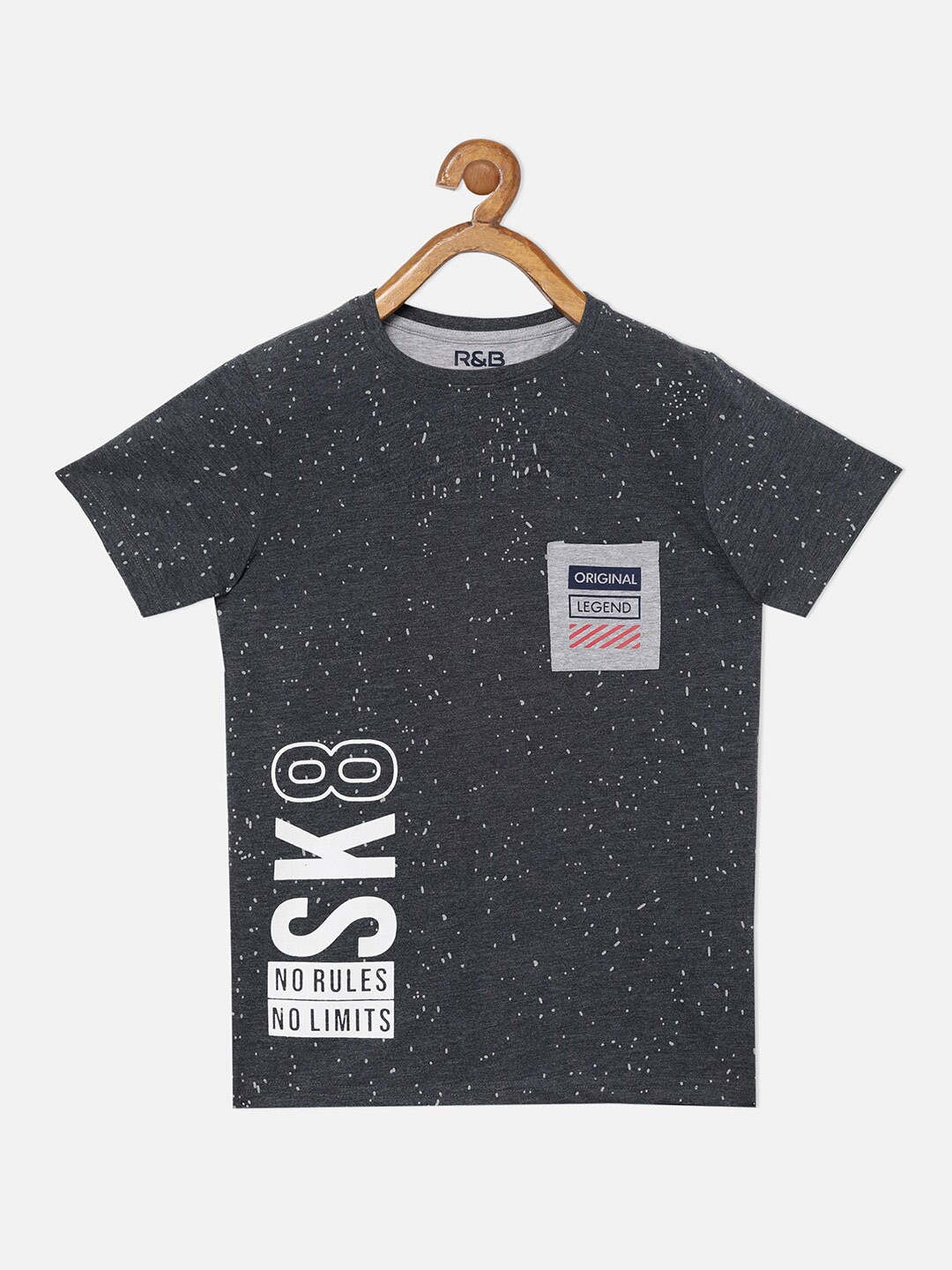 

R&B Boys Grey Printed Henley Neck T-shirt