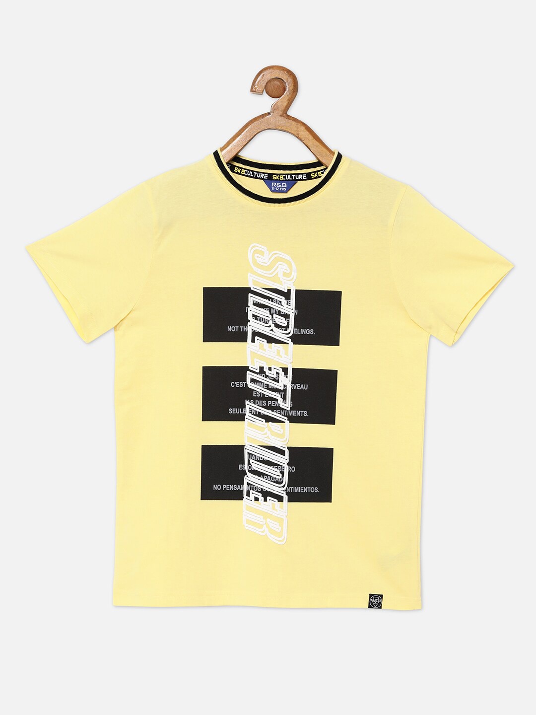 

R&B Boys Yellow Typography Printed Extended Sleeves Applique T-shirt